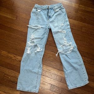 High rise boyfriend distressed jeans